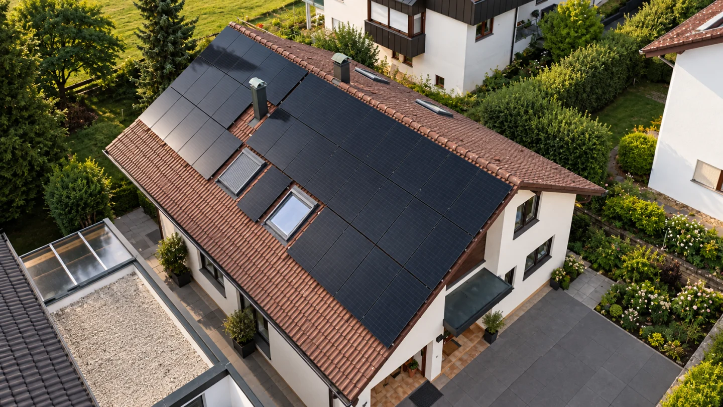Photovoltaikanlage auf dem Dach eines Wohnhauses